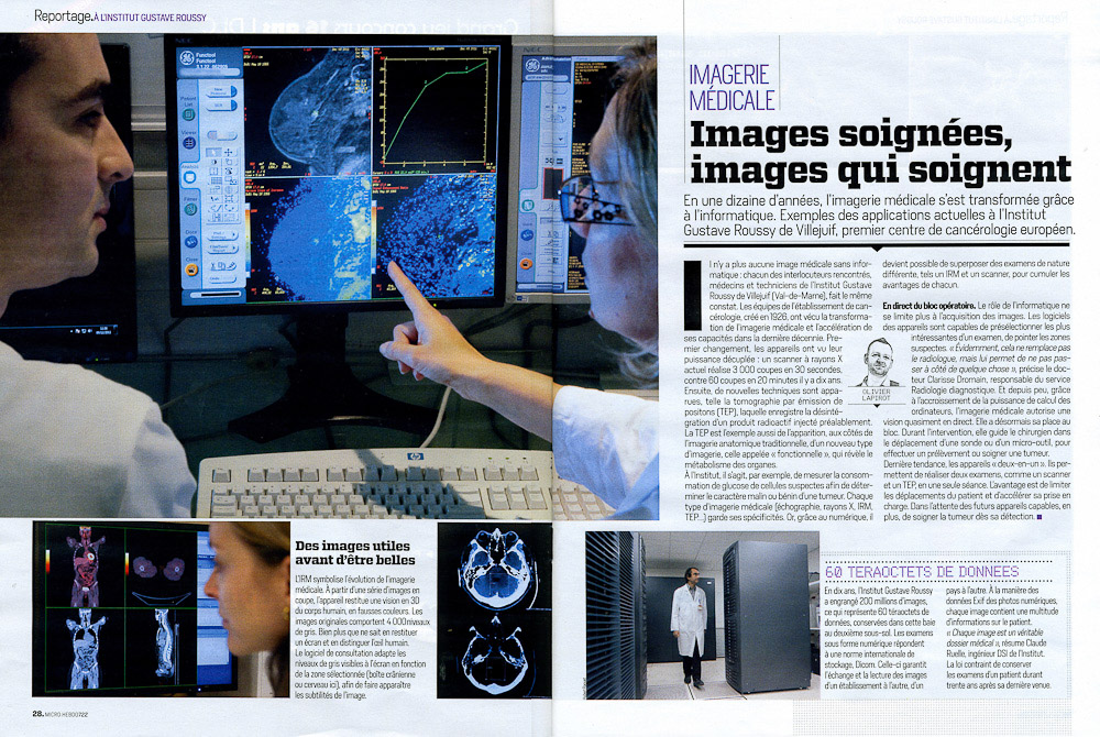 Publication dans Micro Hebdo d'un reportage photographique sur l'imagerie médicale, réalisé à l'Institut Gustave Roussy