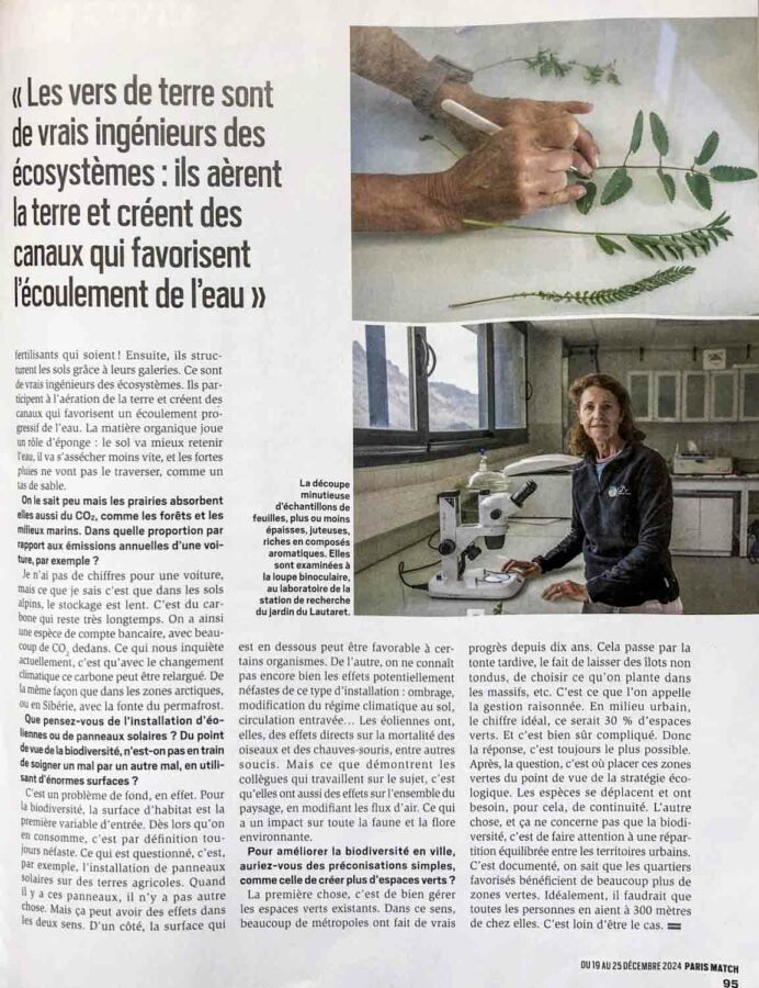 Parution dans Paris Match montrant la scientifique Sandra Lavorel dans un des laboratoires de l'observatoire du Col du Lautaret