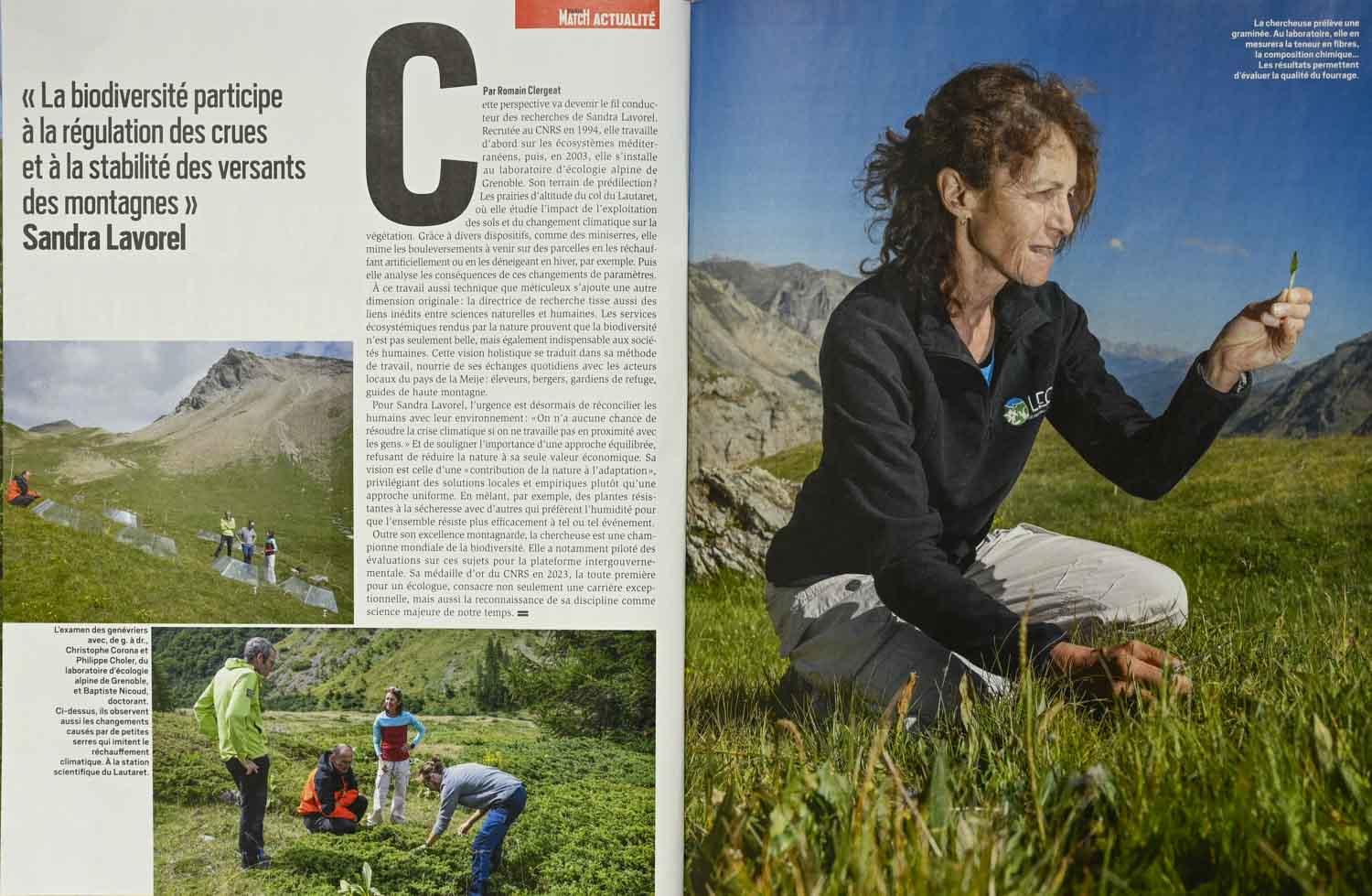 Parutions dans Paris Match du reportage photographique sur Sandra Lavorel, Ecologue, médaillée d'or du CNRS